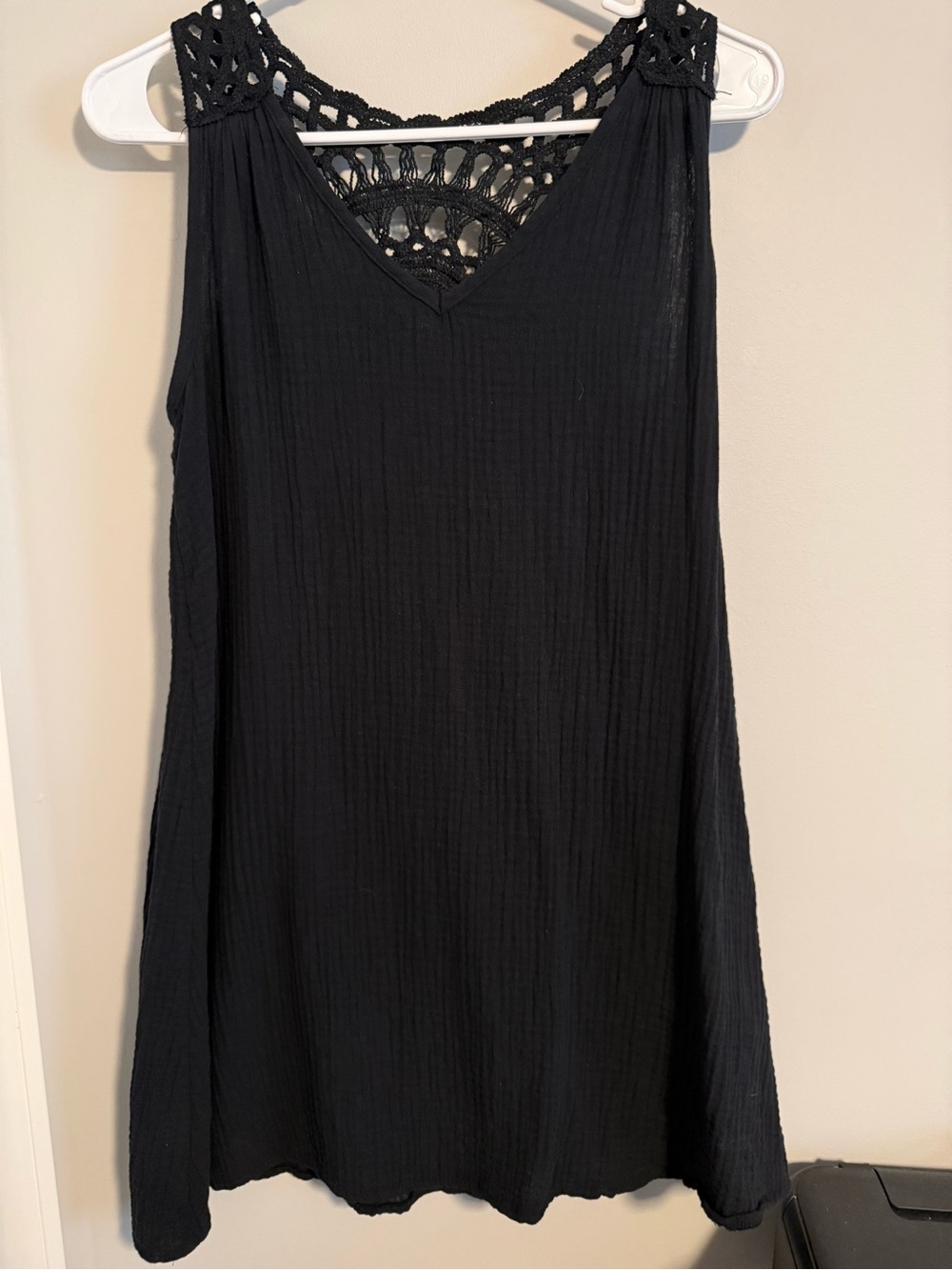 Sleeveless Crochet-Back Black Mini Dress